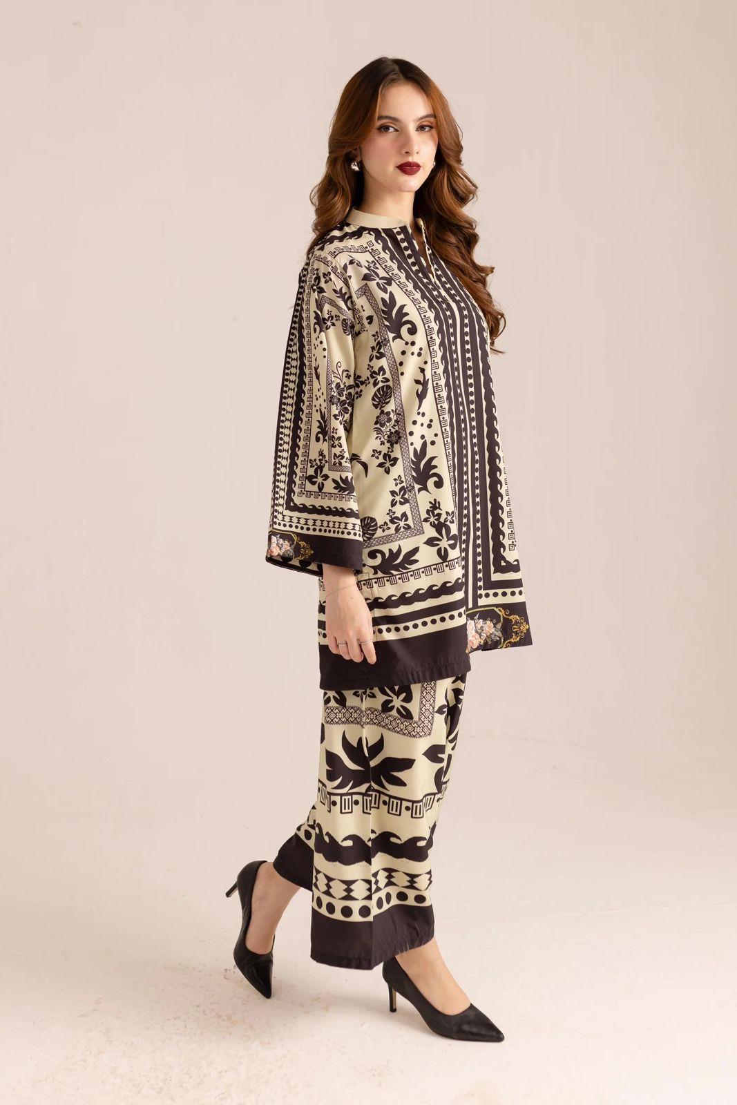 Stylish Printed Shirt and Trouser Set - 2 Pcs Women's Stitched Outfits