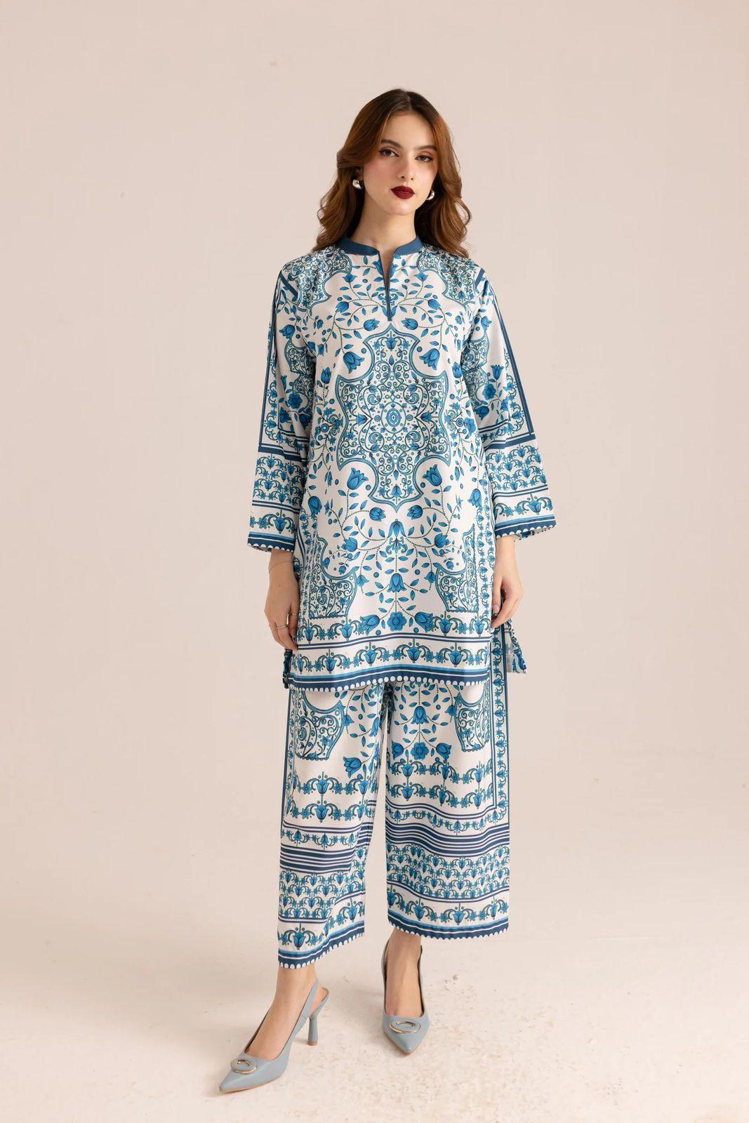 Printed Grip Silk Shirt And Trouser Set - 2 Pcs for Women