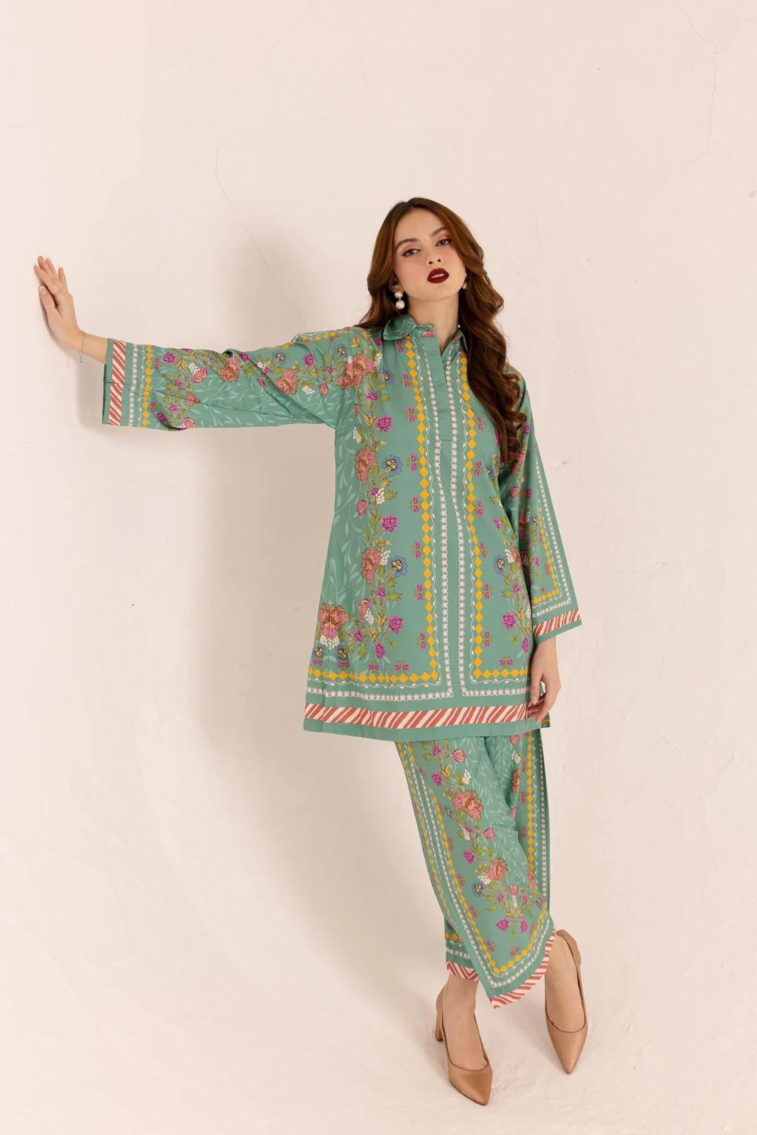 Stylish Women's Stitched Printed Shirt and Trouser Set - 2 Pcs