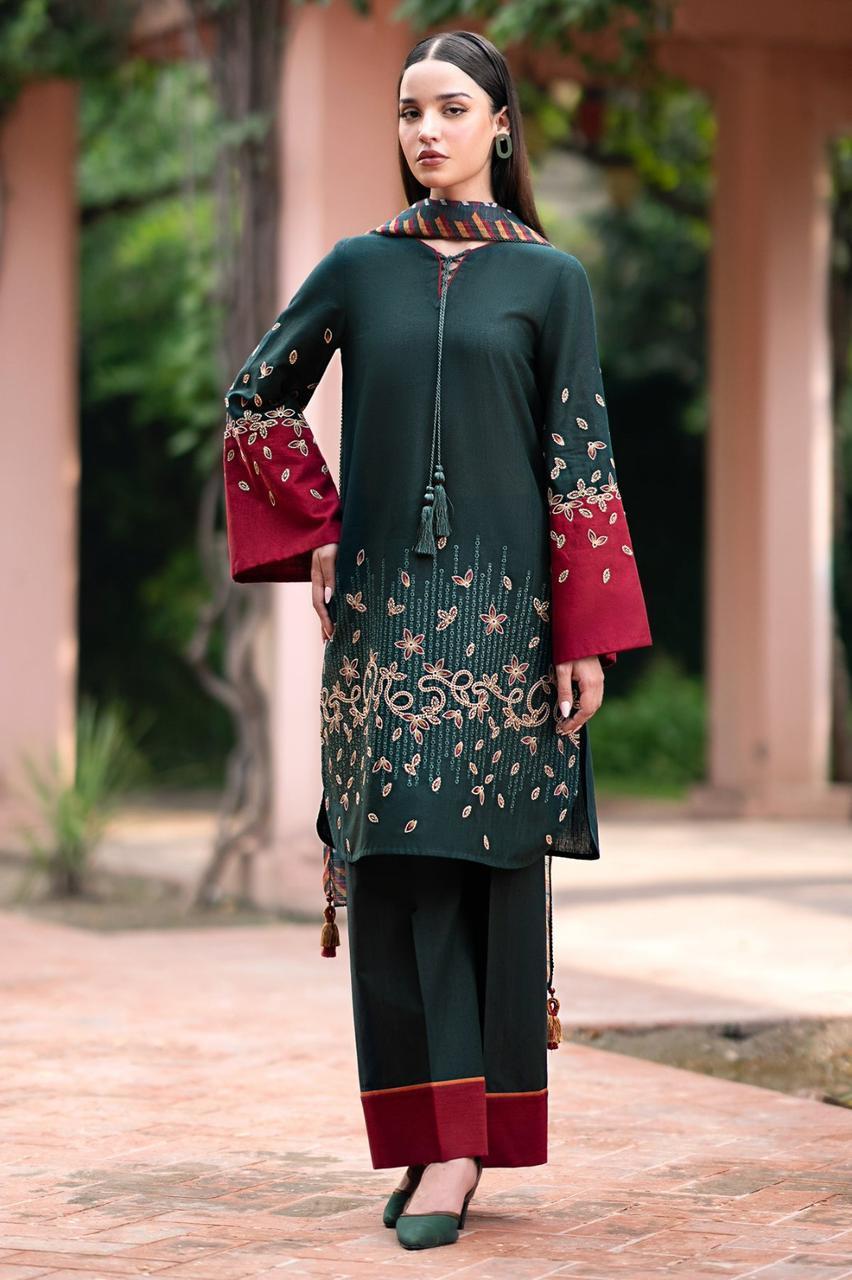 3 Pcs Women's Unstitched Embroidered Suit