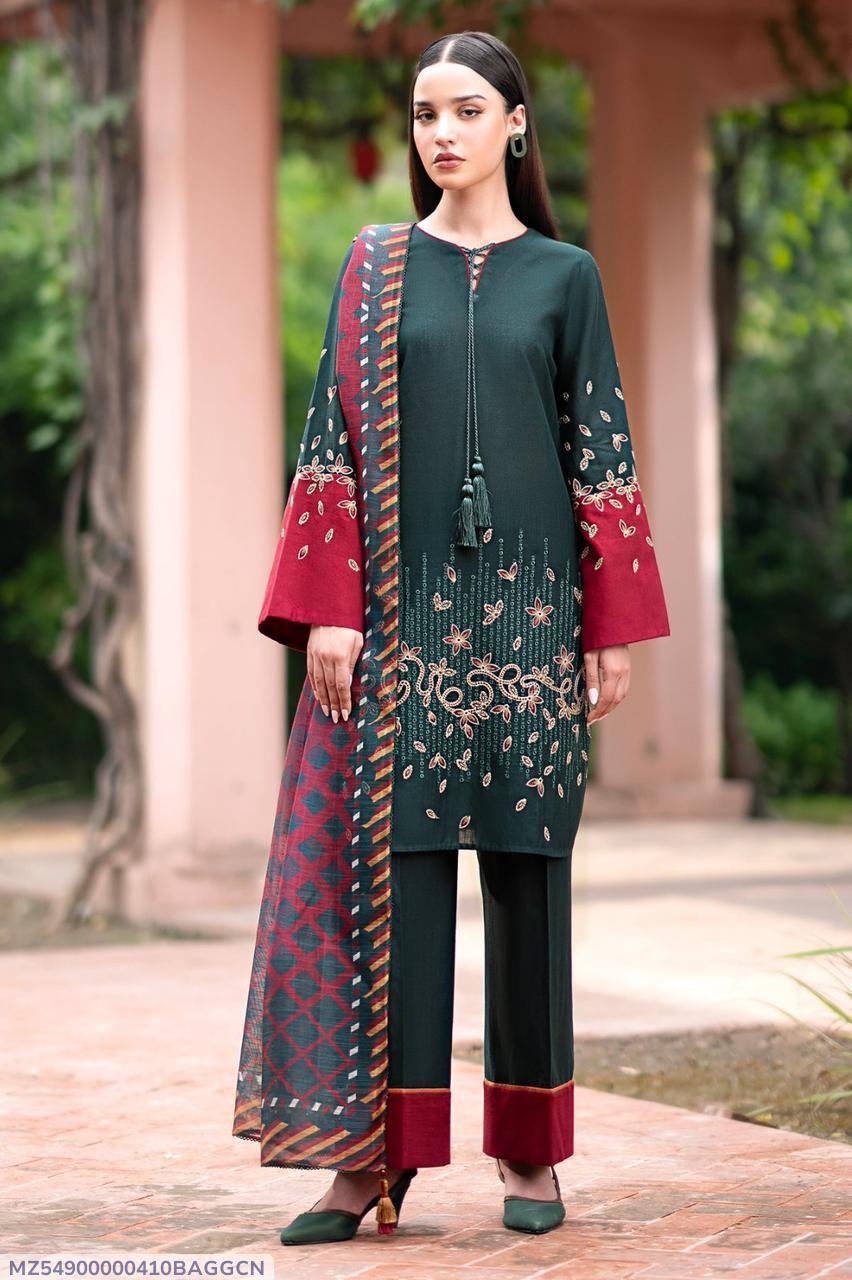 3 Pcs Women's Unstitched Embroidered Suit